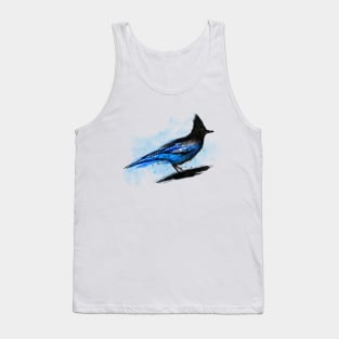 Dramabite Watercolor blue stellar jay bird artistic animal watercolor Tank Top